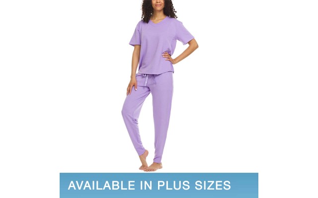  Ladies' French Terry 3-piece Lounge Set, Purple, Large