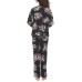  Ladies' Notch Collar 2-piece Pajama Set, Black, XX-Large