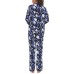  Ladies' Notch Collar 2-piece Pajama Set, Blue, 2X