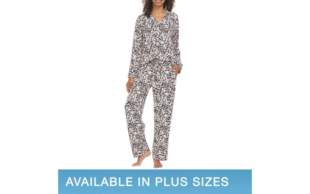 Ladies' Notch Collar 2-piece Pajama Set, Multi, X-Small