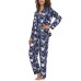  Ladies' Notch Collar 2-piece Pajama Set, Blue, 2X