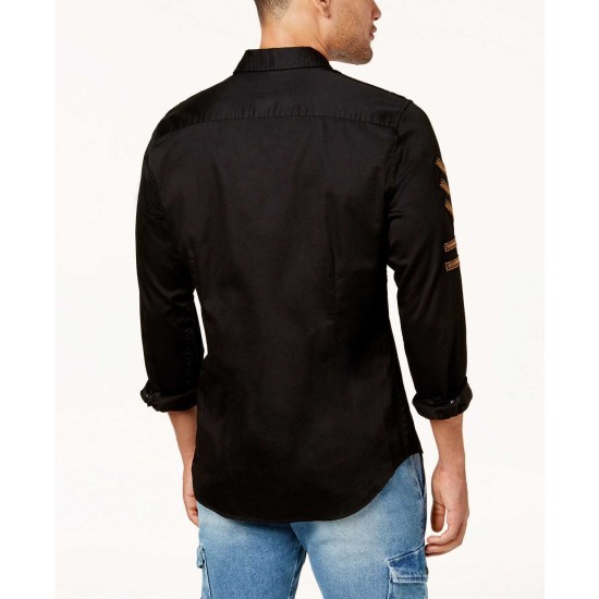  Men’s Embroidered Slim Fit Shirt (Black, XL)