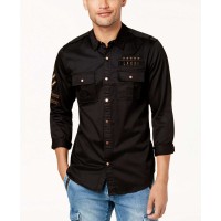 Guess Men’s Embroidered Slim Fit Shirt (Black, XL)