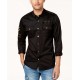  Men’s Embroidered Slim Fit Shirt (Black, XL)