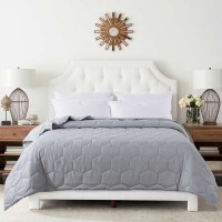 Honeycomb Microfiber Down Alternative Blanket, Gray, Twin