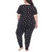  Ladies 3-piece Pajama Jogger Set, Black, 2X