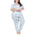  Ladies 3-piece Pajama Jogger Set, Blue, 2X