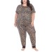  Ladies 3-piece Pajama Jogger Set, Brown, 2X