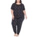  Ladies 3-piece Pajama Jogger Set, Black, 2X