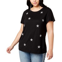 INC International Concepts Plus Size Embellished Star T-Shirt (Black, 2X)