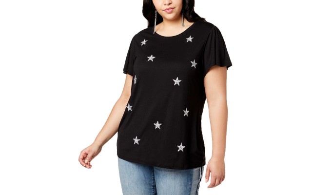  Plus Size Embellished Star T-Shirt (Black, 2X)