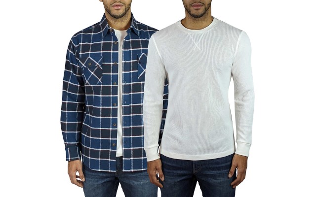  Men’s Flannel + Thermal, 2-pack, Blue, 3X-Large