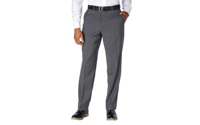  Men’s 100% Wool Flat Front Dress Pants (Grey Twill, 36W x 32L)