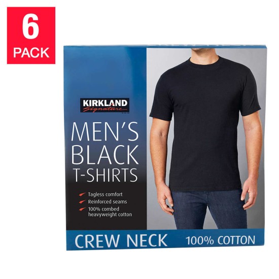  Men’s Crew Neck Tee, 6-pack, Black, 3X-Large