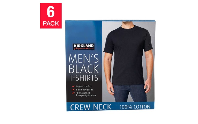  Men’s Crew Neck Tee, 6-pack, Black, Medium