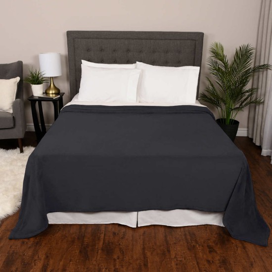  Plush Blanket, Dark Gray, Queen