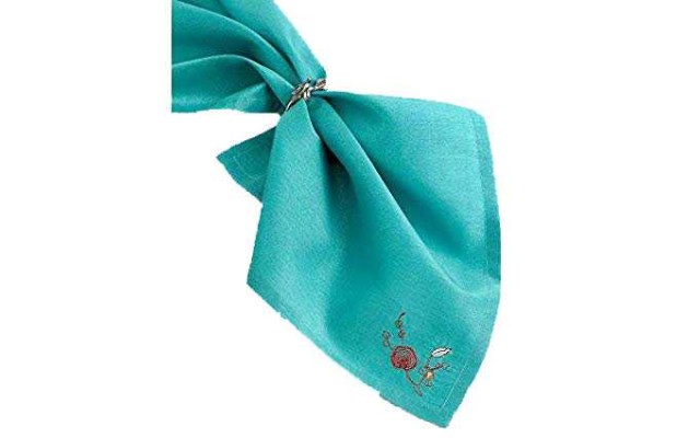 Lenox Linens Chirp Embroidered Napkin (Aqua, 19″ X 19″)