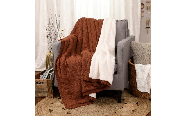  Cable Knit Throw, Orange