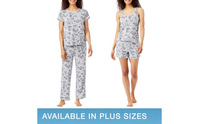  Ladies' 4-Piece Pajama Set, Gray, 2X