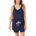  Ladies' 4-piece Terry Pajama Set, Dark Blue, X-Small