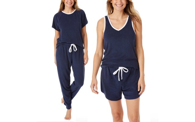  Ladies' 4-piece Terry Pajama Set, Dark Blue, Small