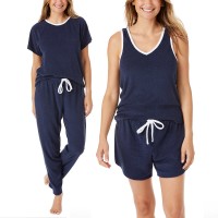 Lucky Brand Ladies' 4-piece Terry Pajama Set, Dark Blue, X-Small