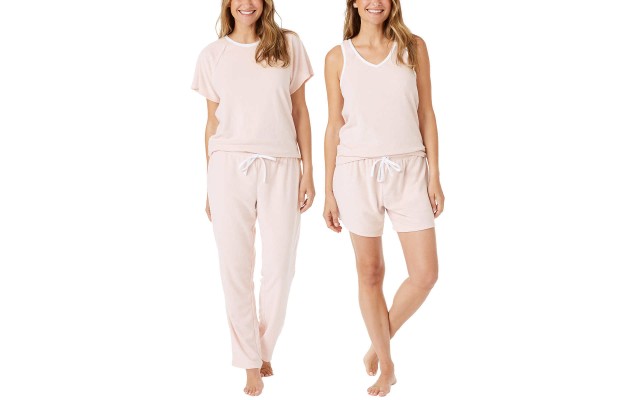  Ladies' 4-piece Terry Pajama Set, Pink, Medium