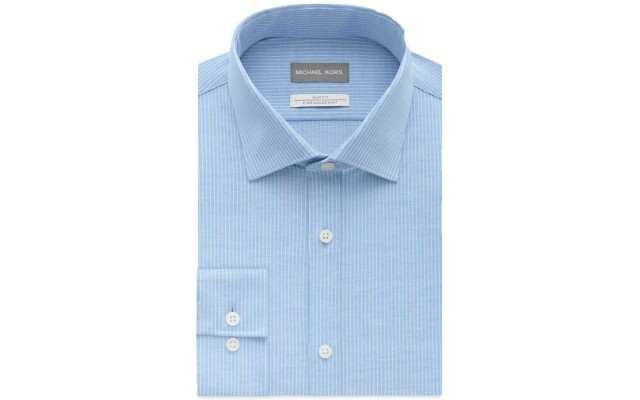 Men’s Slim-Fit Non-Iron Airsoft Stretch Performance Stripe Dress Shirt (Blue,16X32/33)