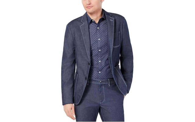  Men’s Slim-Fit Stretch Chambray Suit Jacket (Bright Blue, 44 R/M37.5)