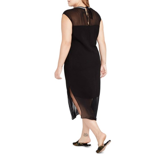 Rachel  Trendy Plus Sheer-Hem Midi Dress (Black, 2X)