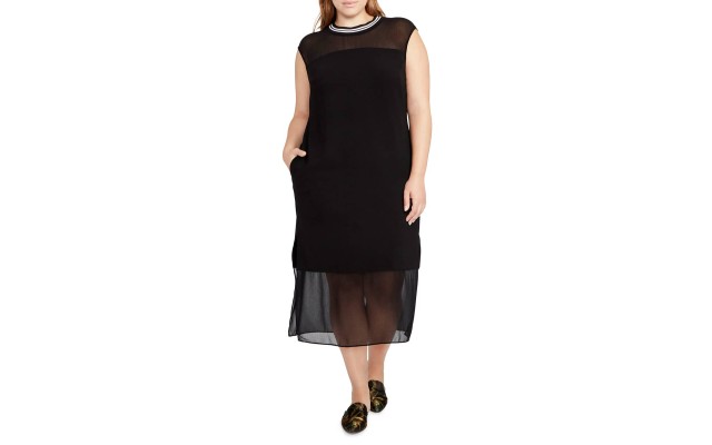 Rachel  Trendy Plus Sheer-Hem Midi Dress (Black, 2X)