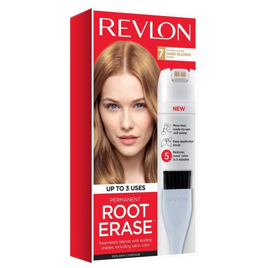  Root Erase Permanent Hair Color, 100% Gray Coverage, At-Home Root Touchup Hair Dye with Applicator Brush for Multiple Use, Dark Blonde (7)
