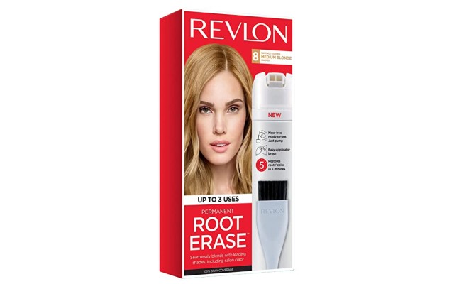 Root Erase Permanent Hair Color, 100% Gray Coverage, At-Home Root Touchup Hair Dye with Applicator Brush for Multiple Use, Medium Blonde (8)