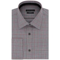 Sean John Men’s Classic/Regular Fit Check French Cuff Dress Shirt (Gray)- Size:16 1/2, 36-37