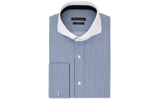  Men’s Classic/Regular Fit Performance Stretch Stripe French Cuff Dress Shirt, Stream, 17x 36-37