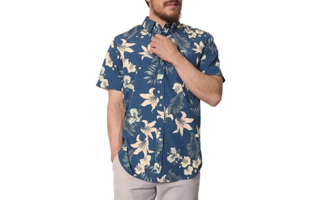  Men's Tropical Woven Shirt, Dark Blue, Large