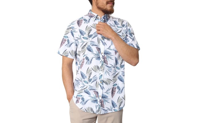  Men's Tropical Woven Shirt, White, Large