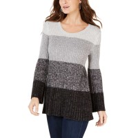 Style & Co. Striped Bell-Sleeve Tunic (Grey Combo, L)