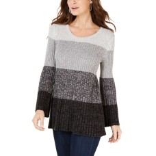 Style & Co. Striped Bell-Sleeve Tunic (Grey Combo, L)