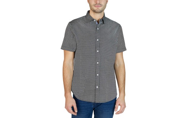  Men’s Short Sleeve Woven Shirt, Black, Large