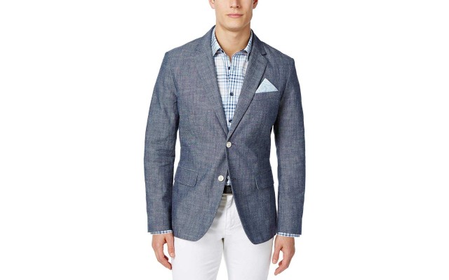  Men’s Chambray Blazer (Blue, S)