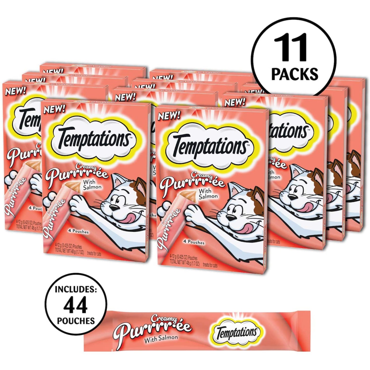 TEMPTATIONS Creamy Puree Lickable Cat Treats With Salmon 11 Packs