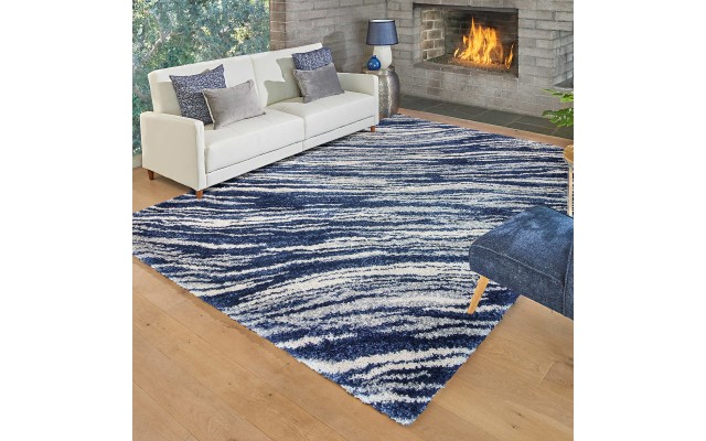  Marketplace Luxury Shag Rugs, Wave, Blue, 6 ft. 6 in. x 9 ft. 6 in.