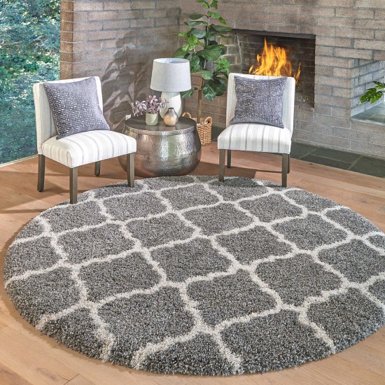  Marketplace Luxury Trellis Shag Rugs, Gray, 7 ft. 10 in. - Round