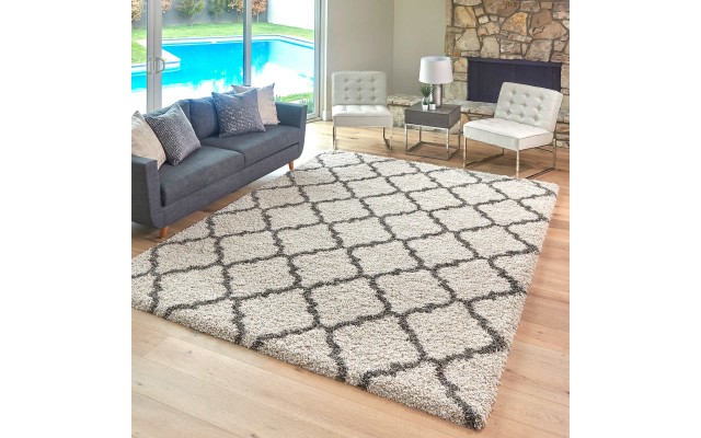 Marketplace Luxury Trellis Shag Rugs, Cream, 5 ft. 3 in. x 7 ft. 5 in.