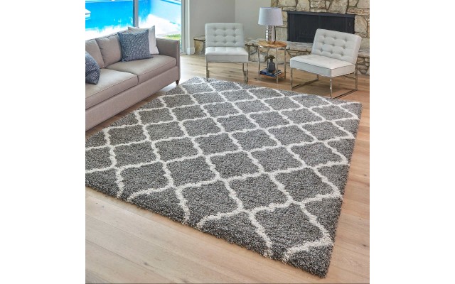  Marketplace Luxury Trellis Shag Rugs, Gray, 5 ft. 3 in. x 7 ft. 5 in.