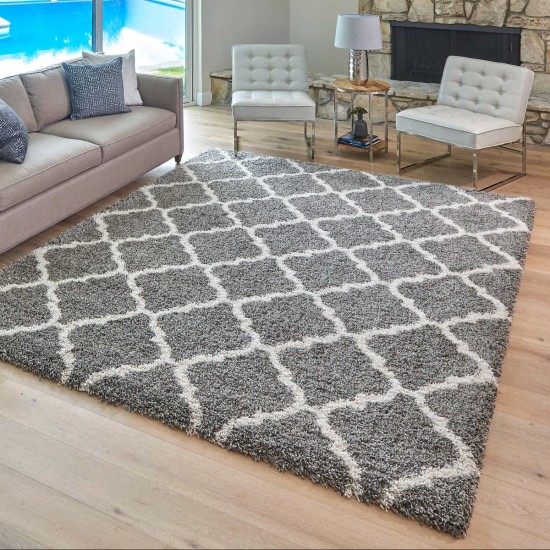  Marketplace Luxury Trellis Shag Rugs, Gray, 6 ft. 6 in. x 9 ft. 6 in.