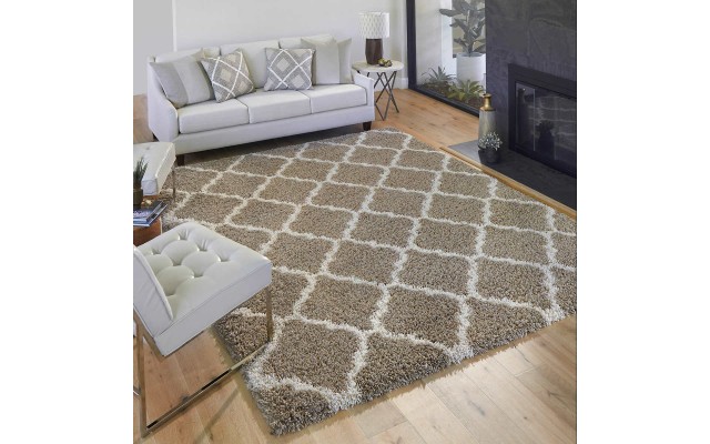  Marketplace Luxury Trellis Shag Rugs, Tan, 5 ft. 3 in. x 7 ft. 5 in.