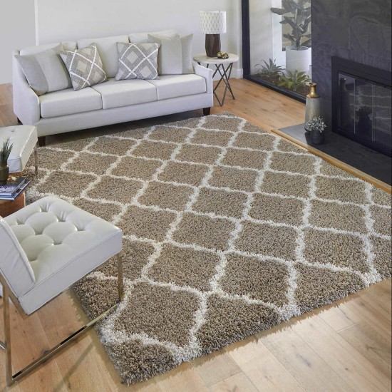  Marketplace Luxury Trellis Shag Rugs, Tan, 7 ft. 10 in. - Round