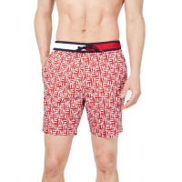 Tommy Hilfiger Men’s 6.5″ Logo Graphic Swim Trunks (Red/White, XXL)